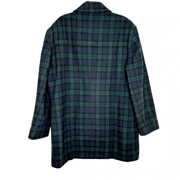 Vintage Chaps Ralph Lauren Wool Cashmere Tartan Duffle Coat Green Navy Blue 42 - Picture 2 of 6